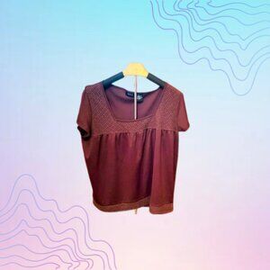 RQT Brown Textured Trim Short Sleeve Blouse